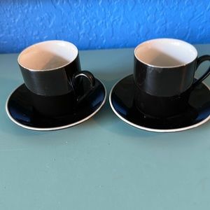 2 Elegant Black Expresso Cups & Saucers